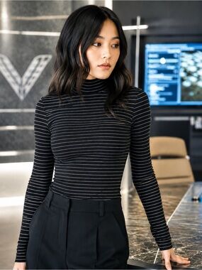 Oak + Fort Striped Turtleneck Top XS Screen Worn The Boys Prime Video